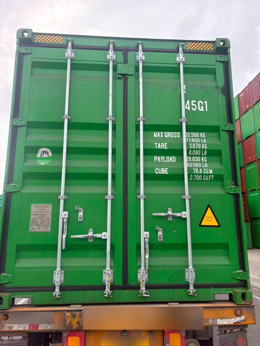 Closed shipping container on a trailer