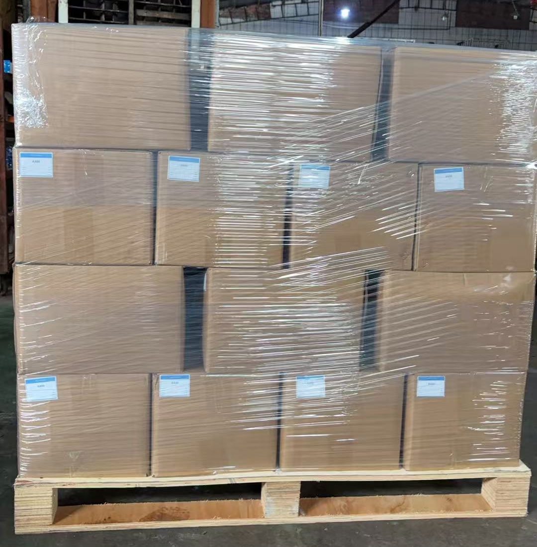 Cartons stacked on a pallet and wrapped